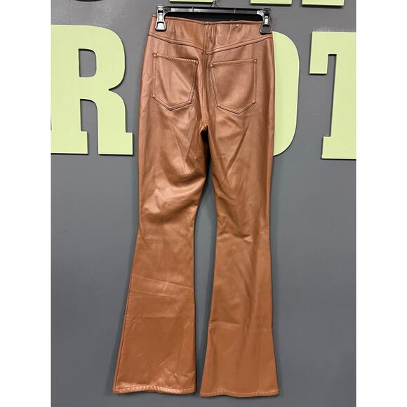 Tinseltown Boutique Faux Brown Leather Pull On Flare Pants Size XS - Picture 2 of 3
